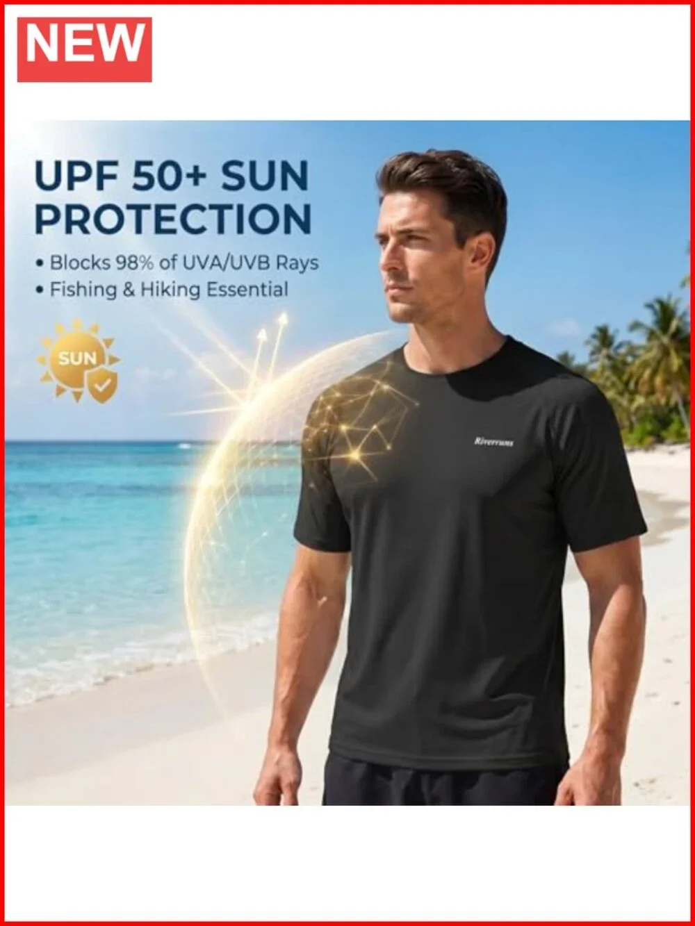 UPF 50+ Ice-Cool Quick Dry Short Sleeve Rash Guard for Fishing 4-Way Stretch